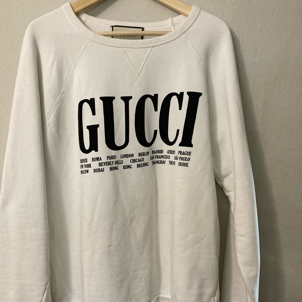 Gucci Men's White World Cities Print Cotton Sweatshirt Size L